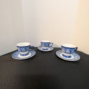 Vintage Bombay Blue and White with Silver Platinum Trim Tea Cup And Saucers Lot